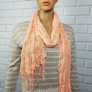 Womens Fringe Scarf Light Orange Tassel Ripple